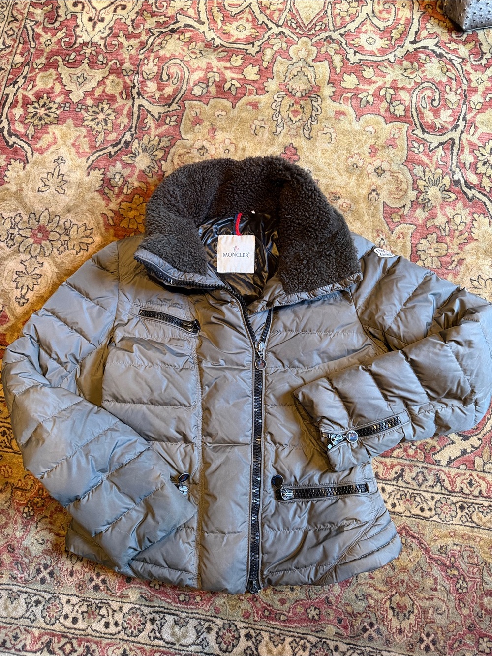 Moncler Gray Quilted Down Jacket with Sherpa Collar gently used condition size s